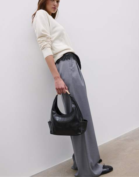 Stradivarius – Smart-Casual-Hose in Dunkelgrau mit Streifen und überkreuztem Bund - view 1