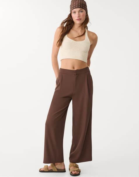 Stradivarius smart culottes with darts in brown