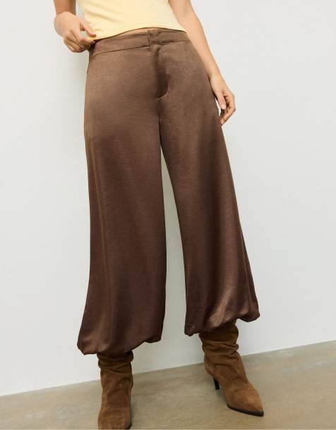 Stradivarius Smart satin balloon trousers in brown