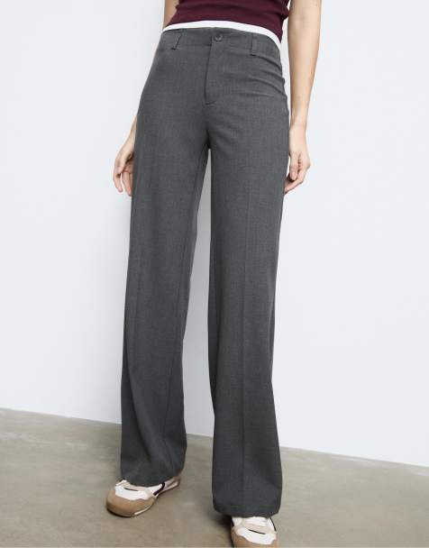 Stradivarius Smart slim fit straight-leg trousers in dark grey