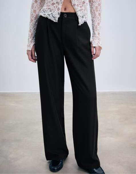 Stradivarius Smart straight-leg trousers in black