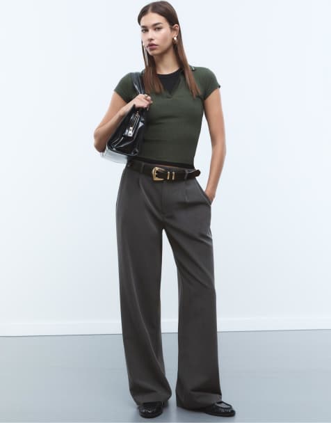 Stradivarius Smart straight-leg trousers in dark grey - view 1