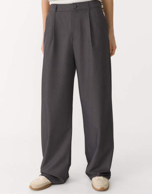 Stradivarius smart straight leg trousers in grey melange, 2 of 4