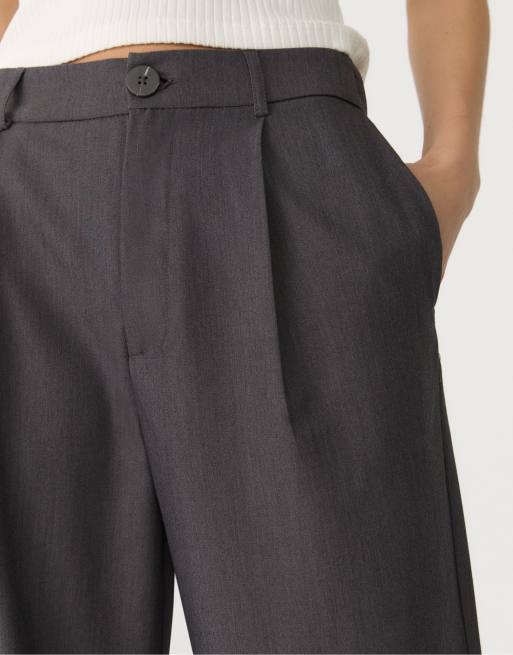 Stradivarius smart straight leg trousers in grey melange, 3 of 4