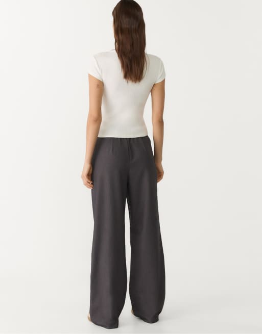 Stradivarius smart straight leg trousers in grey melange, 4 of 4