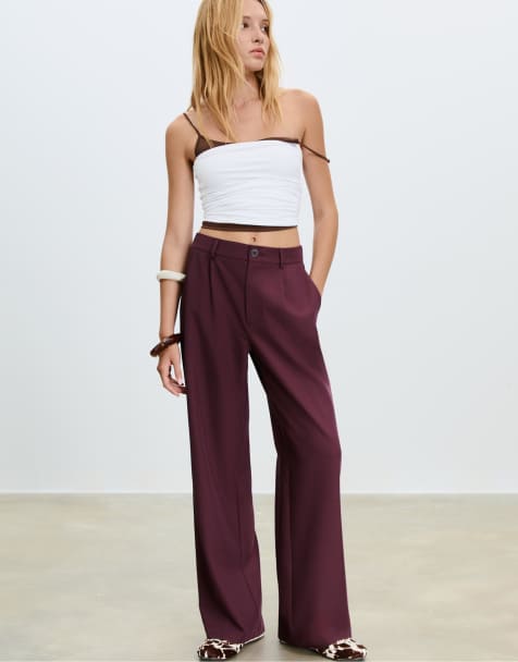Stradivarius Smart straight-leg trousers in purple