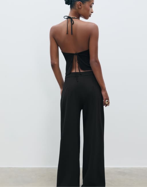 Stradivarius Smart trousers with darts and drawstrings in black, 2 of 4