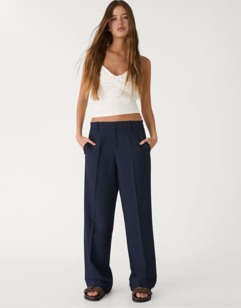 Stradivarius Smart trousers with pockets in navy blue
