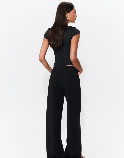Stradivarius Smart trousers with wide waistband in black