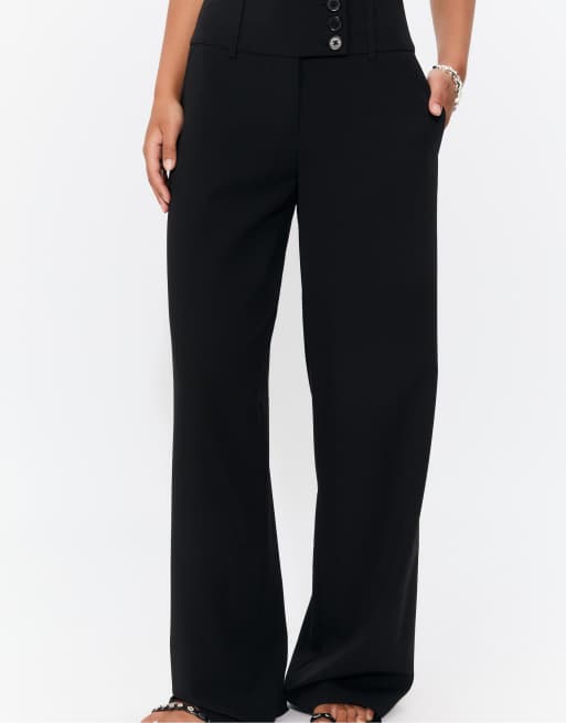 Stradivarius Smart trousers with wide waistband in black