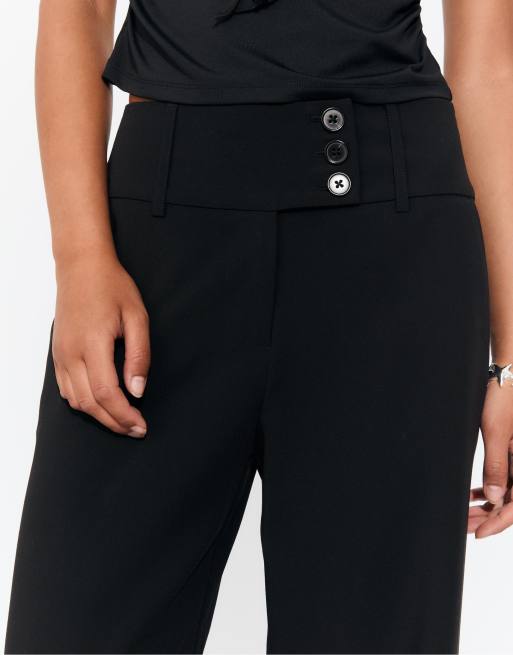 Stradivarius Smart trousers with wide waistband in black