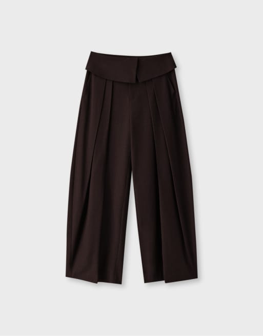 Stradivarius smarte Hose mit umgeschlagenem Bund in Braun, 6 von 7