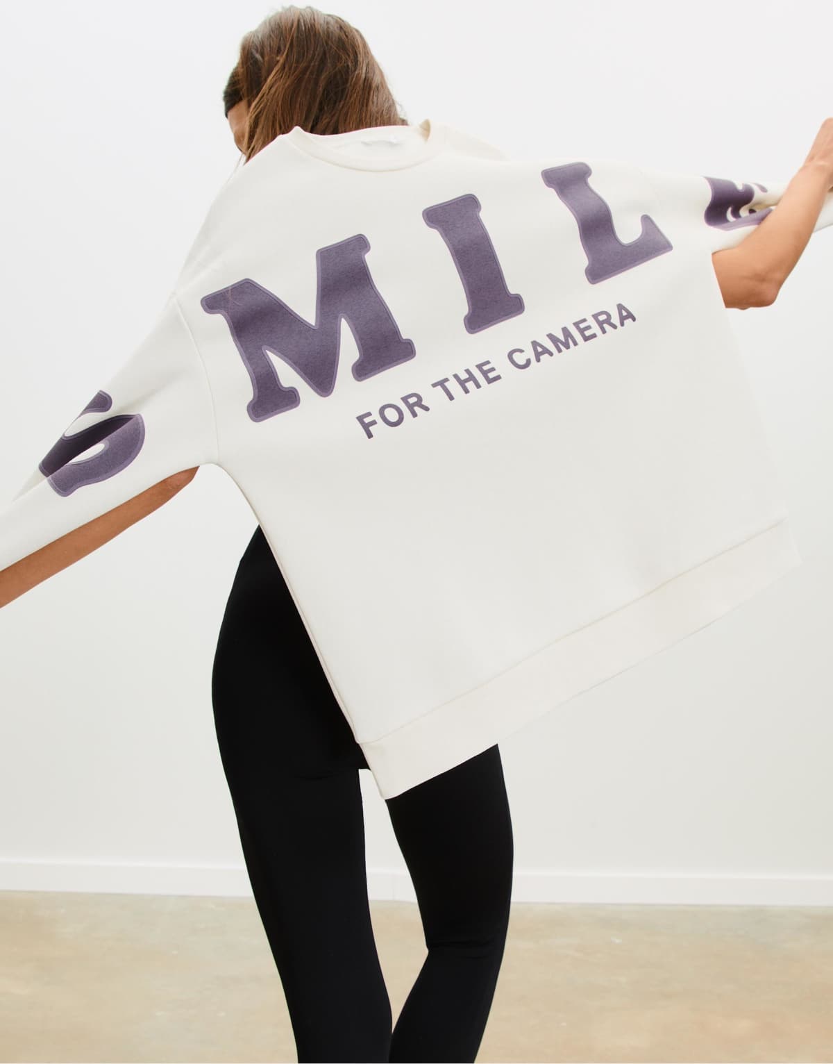 Stradivarius Smile print oversize sweatshirt in ecru