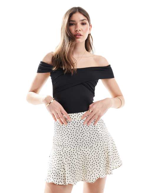 Stradivarius - Sømløs offshoulder-bodystocking i sort