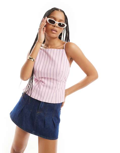 Stradivarius smock top in pink stripe  - view 1