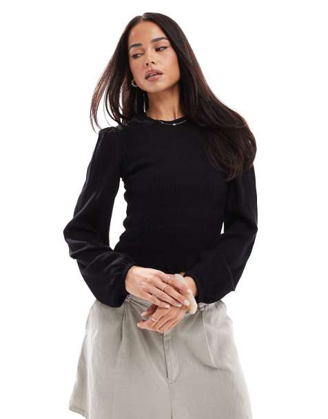 Stradivarius smocked blouse in black - view 1