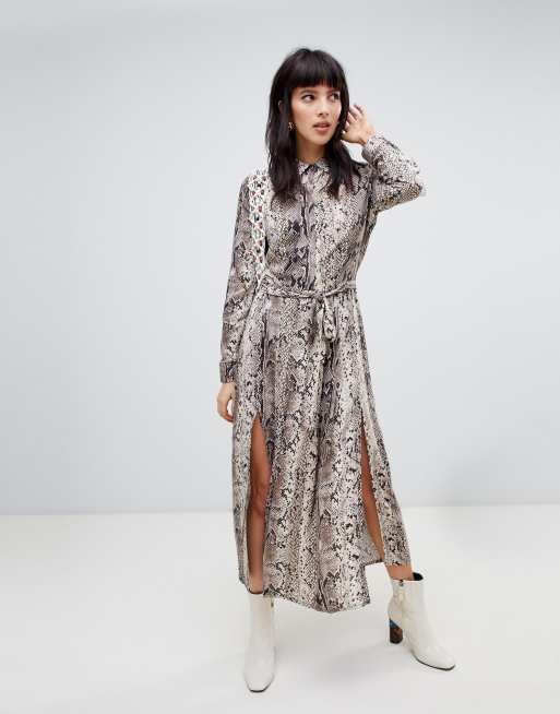 Stradivarius snake print midi dress with slits | ASOS