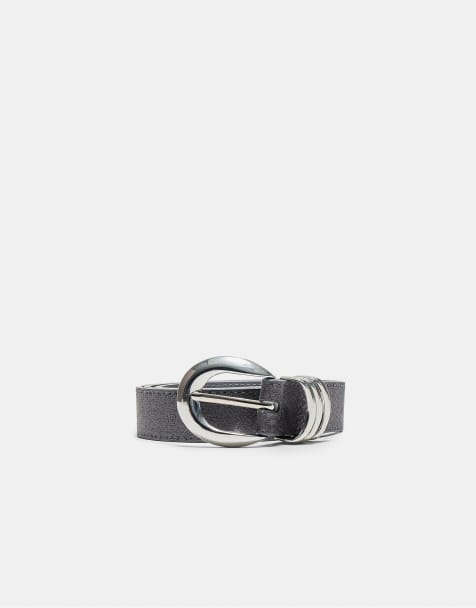 Stradivarius Snakeskin print belt in dark grey - view 1