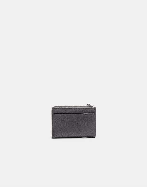 Stradivarius Snakeskin print card holder purse in dark grey, 3 of 4