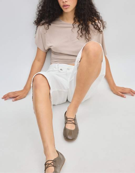 Stradivarius Sneaker-Ballerinas mit elastischem Einsatz in Khaki, 4 von 6