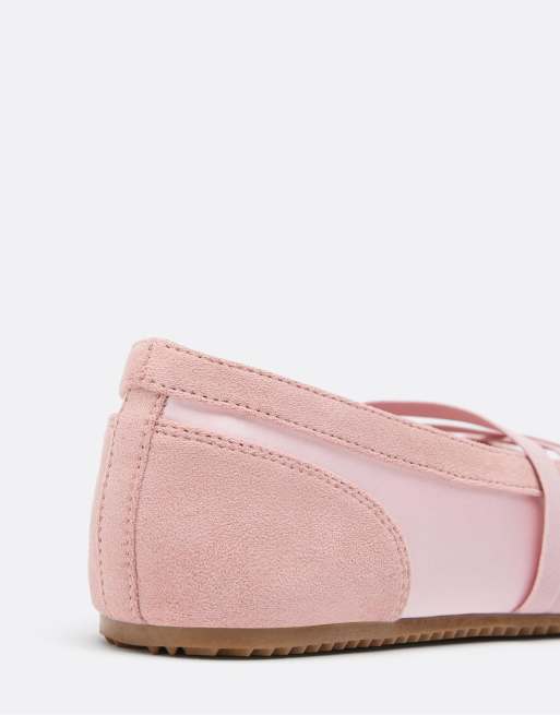 Stradivarius - Sneaker ballerina'ss met gekruiste bandjes in roze, 4 van 4