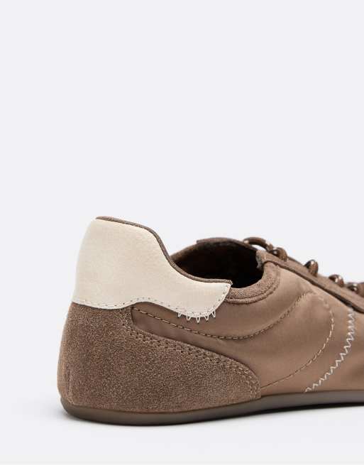 Stradivarius sneakerinas med snörning och läderdetalj i brunt, 5 av 6
