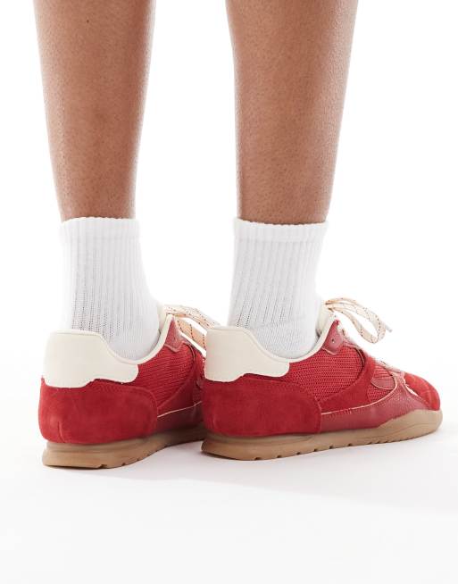 Stradivarius - Sneakers da corsa rosse in pelle scamosciata , 4 di 5