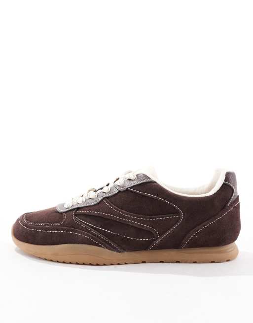 Stradivarius sneakers in dark brown leather suede