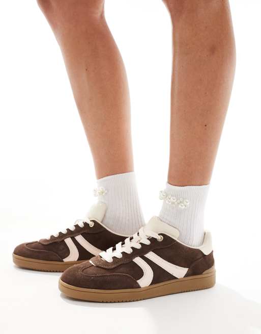 Stradivarius - Sneakers in pelle marroni con suola in gomma
