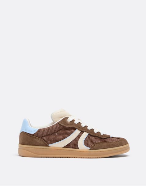 Stradivarius - Sneakers met leren details in bruin - view 1