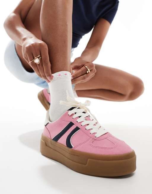 Stradivarius - Sneakers rosa con suola in gomma con plateau 