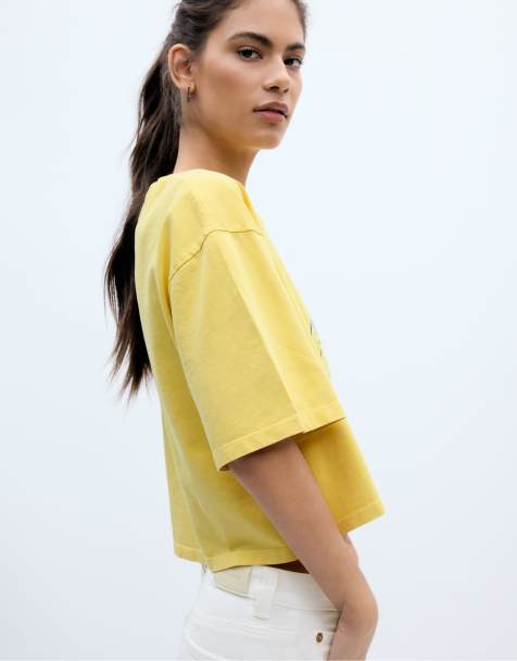 Stradivarius Snoopy banana t-shirt in pastel yellow - view 1