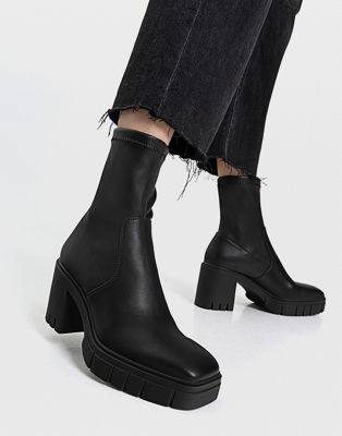 Stradivarius sock boot with track sole in black