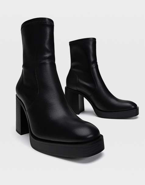 Stradivarius - Sock boots met plateauzool en hak in zwart - view 1