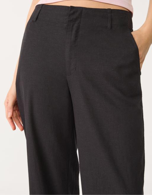 Stradivarius - Soepelvallende broek van linnenmix met rechte pijpen in zwart, 4 van 4