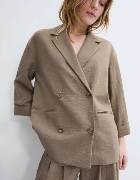 Stradivarius - Soepelvallende double breasted blazer in bruin - view 1