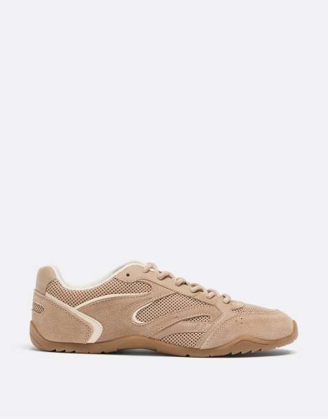 Stradivarius Soft mesh jogging trainers in beige - view 1