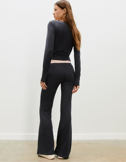 Stradivarius Soft modal bell bottom trousers in dark grey, 2 of 4