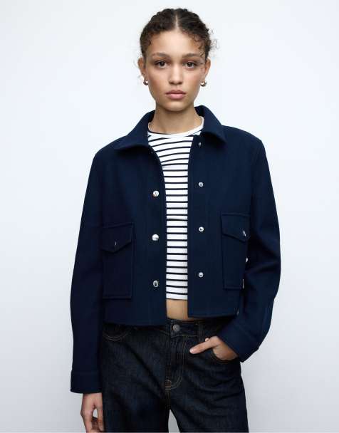 Stradivarius Soft short jacket in dark blue - view 1