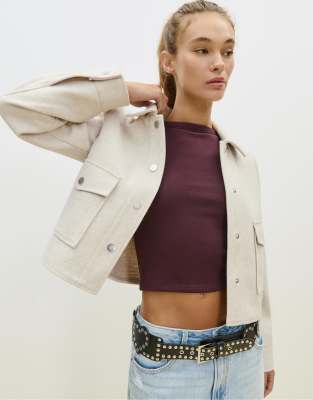 Stradivarius Soft Short Jacket In White