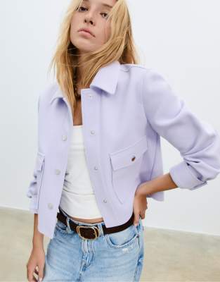 Stradivarius Soft Short Jacket In Purple