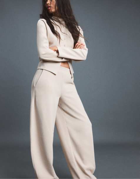 Stradivarius Soft-touch barrel jogger trousers in stone - view 1