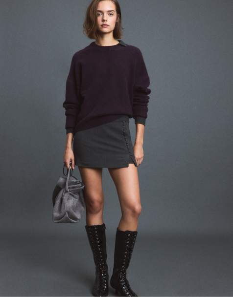 Stradivarius Soft-touch basic knit jumper in aubergine - view 1