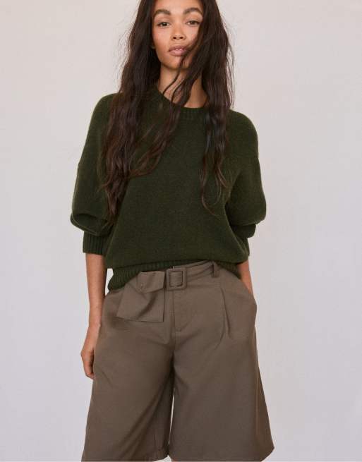 Stradivarius Soft-touch basic knit jumper in khaki, 2 of 7