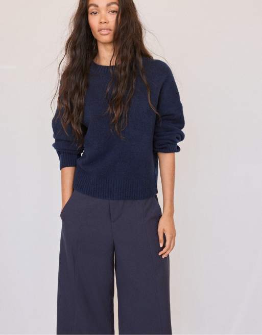 Stradivarius Soft-touch basic knit jumper in navy blue, 2 of 7