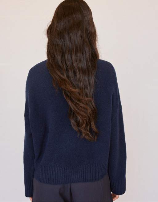 Stradivarius Soft-touch basic knit jumper in navy blue, 3 of 7