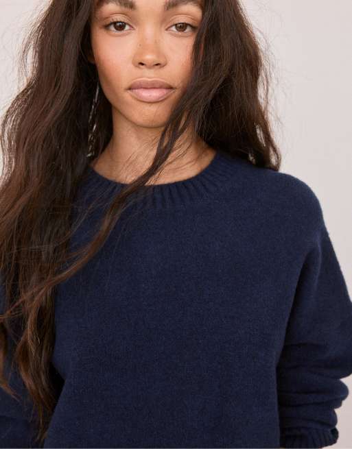 Stradivarius Soft-touch basic knit jumper in navy blue, 4 of 7