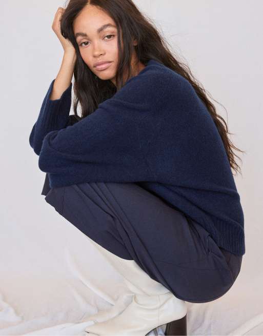 Stradivarius Soft-touch basic knit jumper in navy blue, 5 of 7