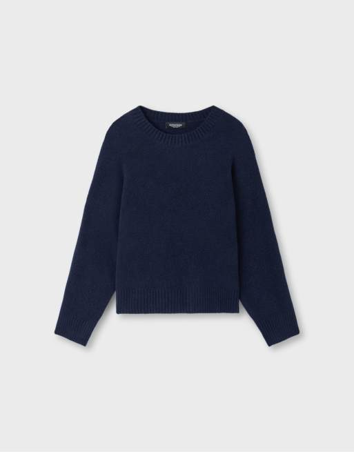 Stradivarius Soft-touch basic knit jumper in navy blue, 6 of 7