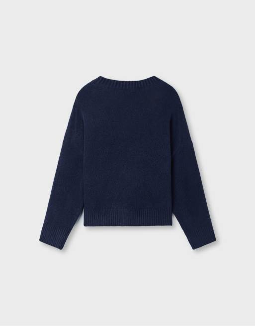 Stradivarius Soft-touch basic knit jumper in navy blue, 7 of 7